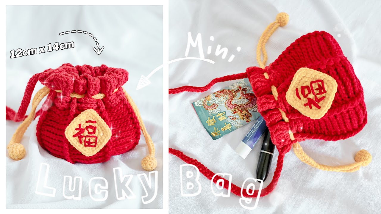 Crochet Lucky Bag 🎉 Super Detailed | Crochet Lucky Bag | Crochet Drawstring Pouch For Beginners