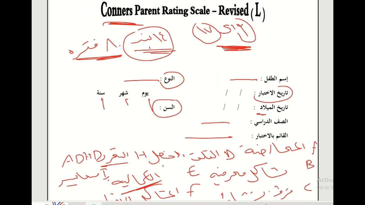 تصحيح مقياس كونرز لفرط الحركة وتشتت الانتباه. الدكتور/ هانى فرج