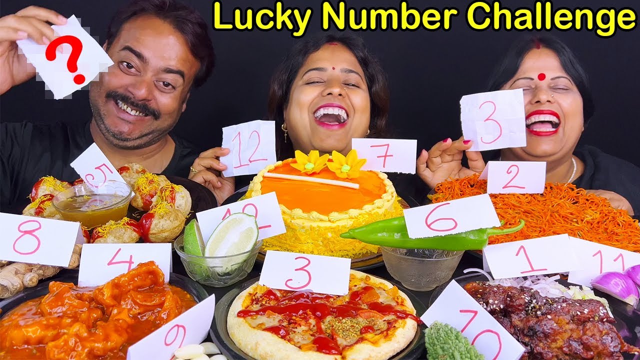 Lucky Number Challenge - Fuchka, Pizza, Cake, Spicy Noodles, Chili Momo Eating Challenge
