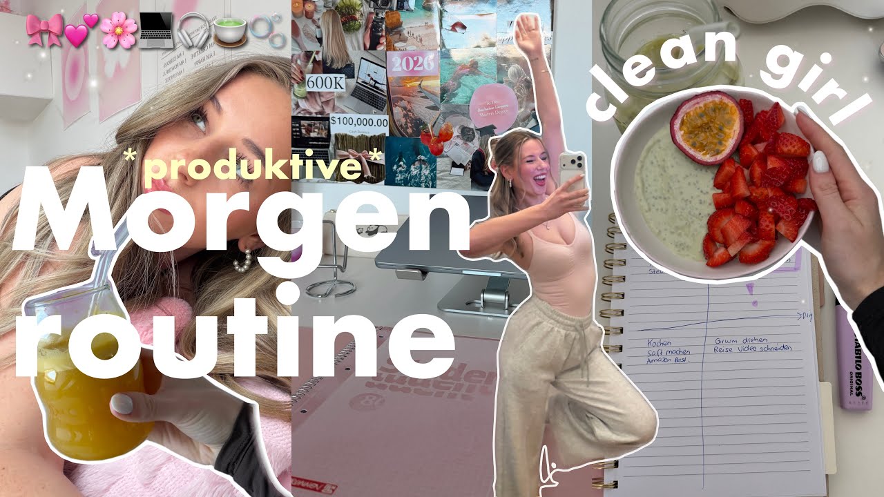 produktive morgenroutine 🎀💞🍵 skincare & makeup routine, cleangirl aesthetic