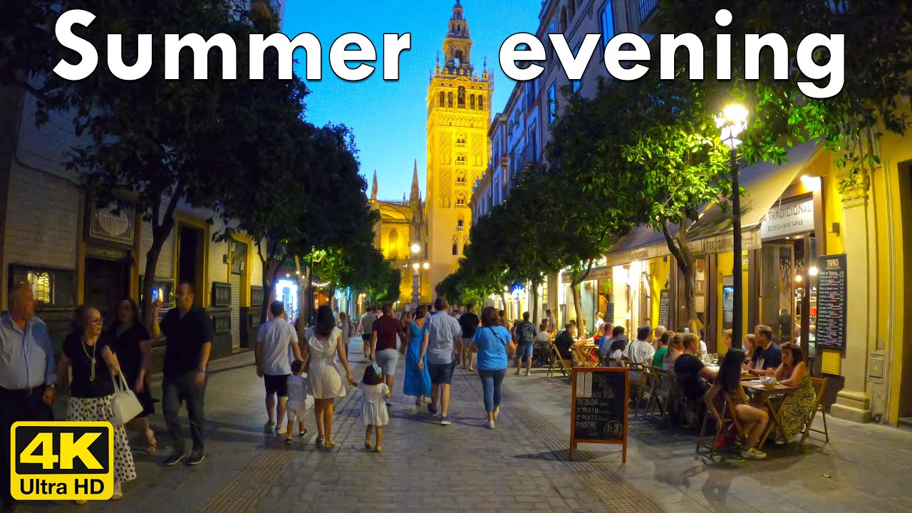 Seville Summer Evening - 4k Virtual Walking Tour, Spain 🇪🇸