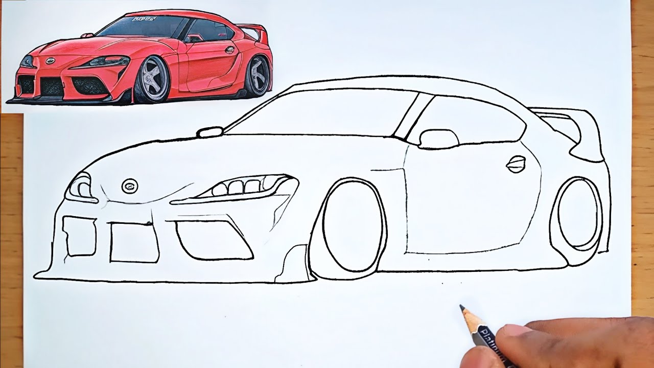 How to Draw a Toyota GR Supra A90 Easily | Step-by-Step Drawing Tutorial