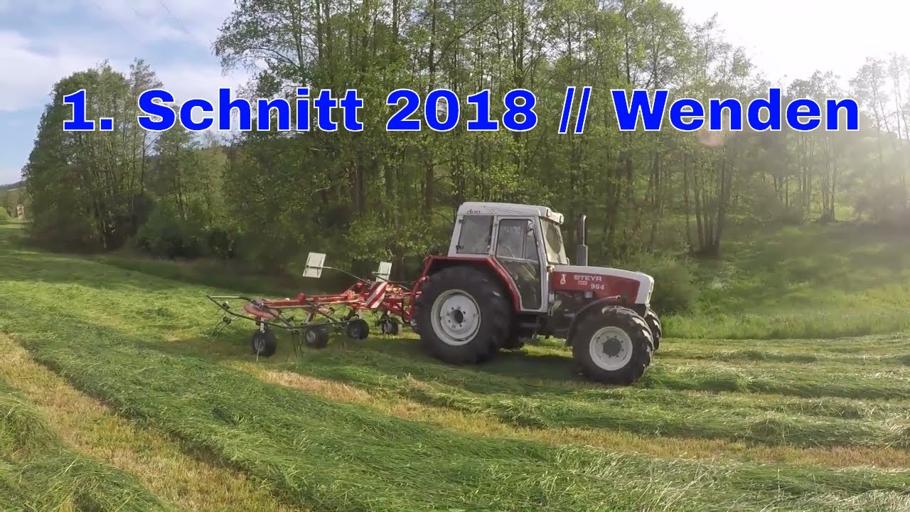 [HD] 1. Schnitt 2018 // Wenden mit Steyr 964 und Fella TH 680D Hydro (Teil 1) [Cab View]
