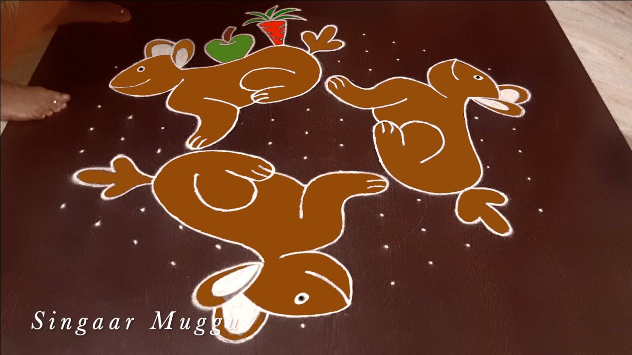 Easy anil kolam 13X7 dots | Cute squirrel rangoli | Squirrel special rangoli | Squirrel pulli kolam
