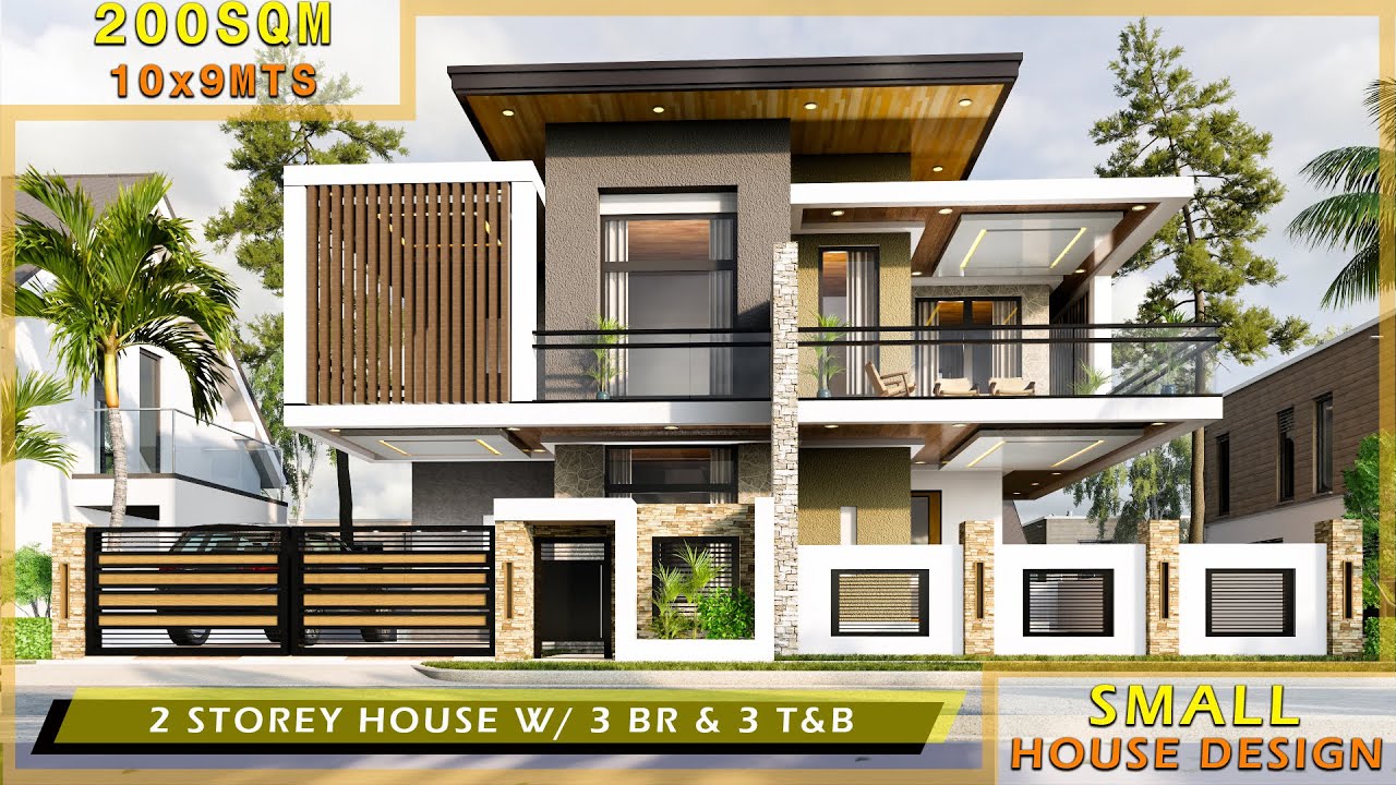 SMALL HOUSE DESIGN -  (10X9) WITH 200 SQM FLOOR AREA 2 STOREY HOUSE WITH 3 BEDROOMS AND 3 BATHROOMS