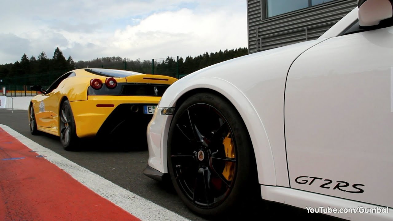 Porsche 997 GT2 RS vs 430 Scuderia! Lovely sounds!!