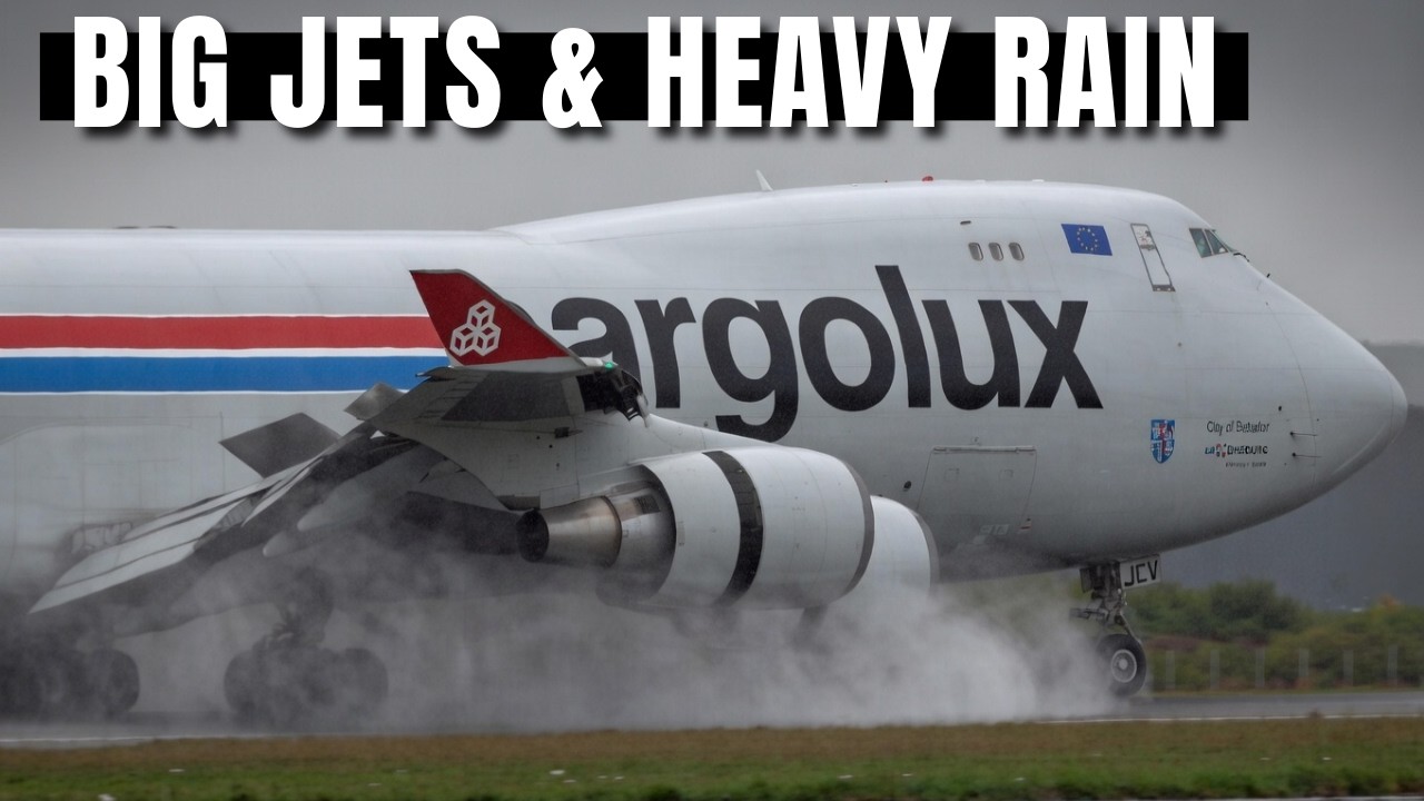 [4K] HEAVY RAIN Plane Spotting at STANSTED Airport | Big Jets Landing and Takeoffs
