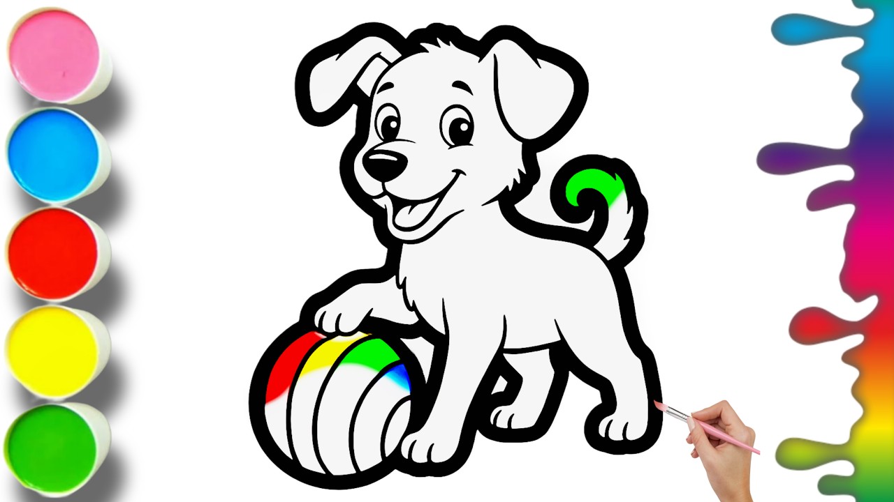 🌈 🐕 How To Draw A Cute Dog Playing With Ball | Easy Step by Step Drawing Tutorial #64