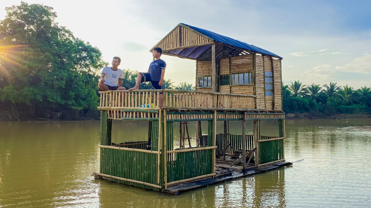 Camping hujan deras - Tidur nyenyak di rumah terapung bersama anak