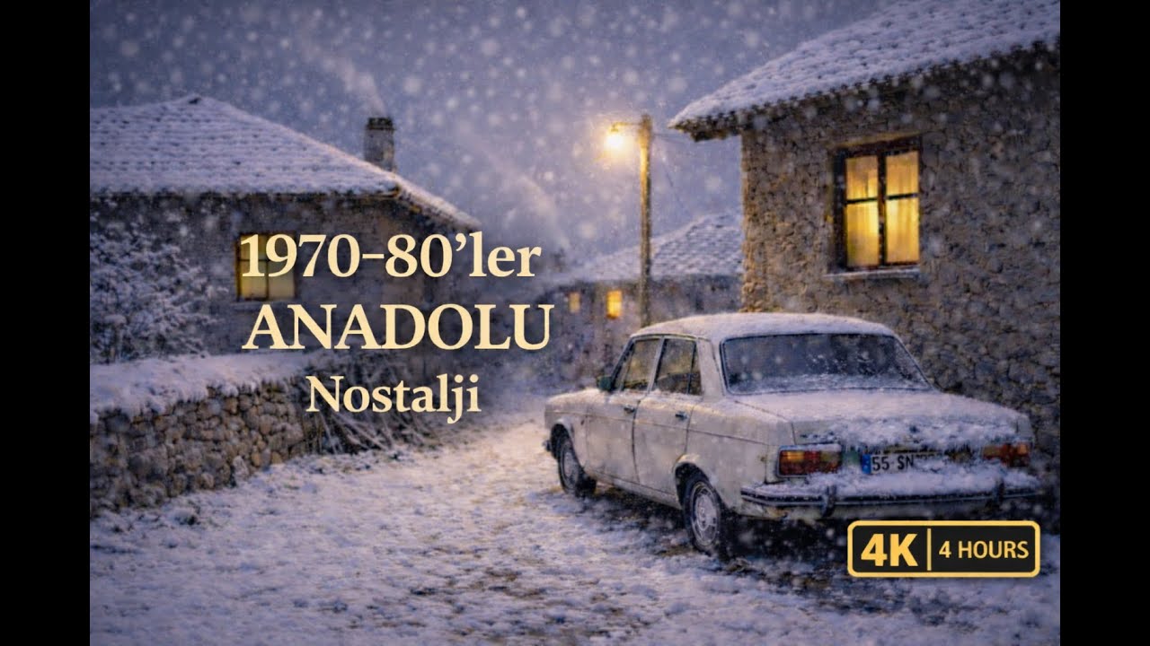 4K Nostalgic Anatolian Winter Village ❄️ Snowfall & Cozy Night Ambience — 4 Hours