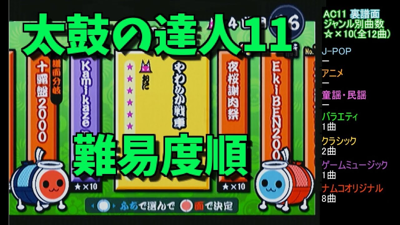 【太鼓の達人11】全収録曲&難易度順 【旧筐体キャプチャ】