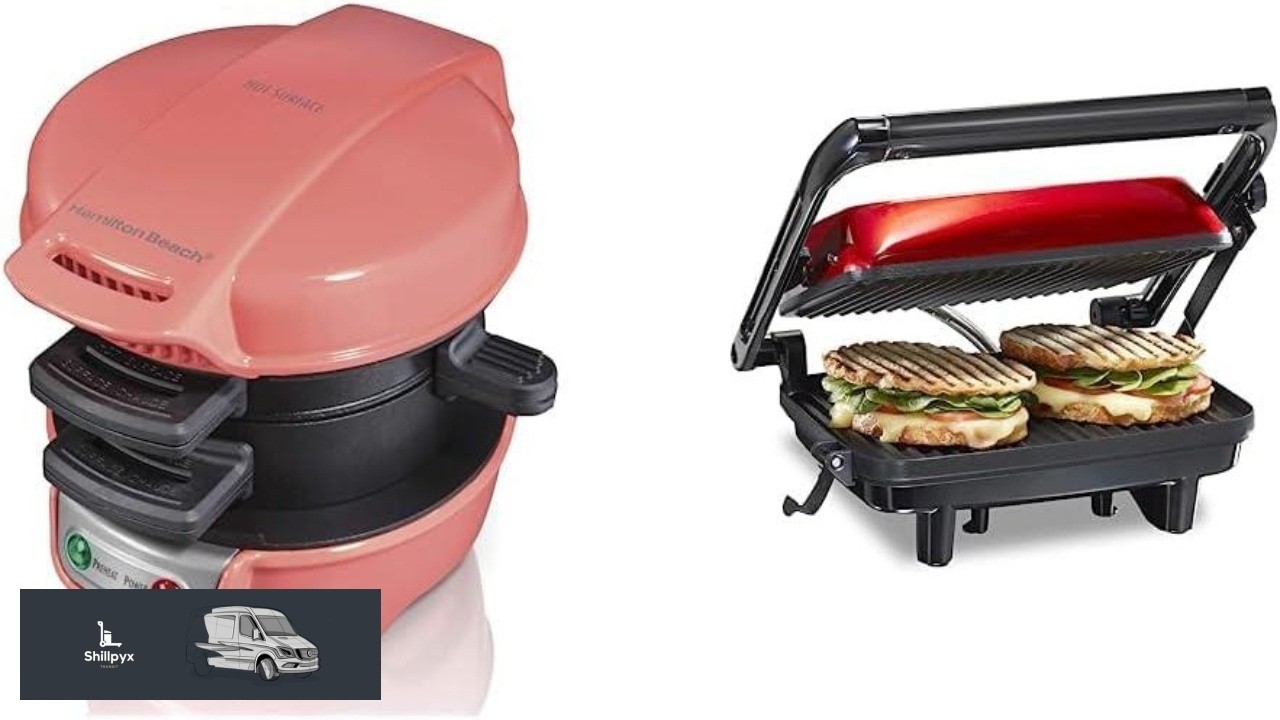 Hamilton Beach Breakfast Sandwich Maker Coral & Electric Panini Press Grill