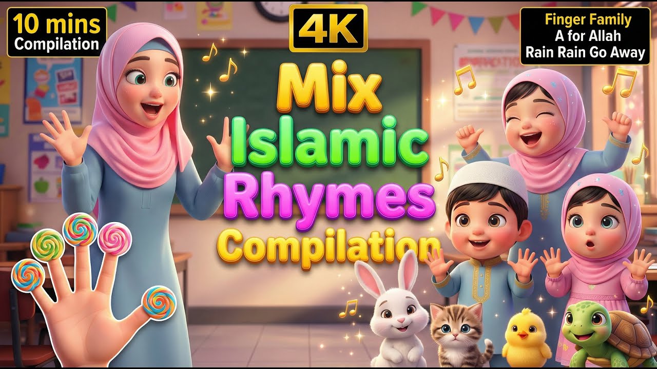 10 Min Islamic Rhymes Compilation | Finger Family | Alphabets | Rain Rain go away #rhymes
