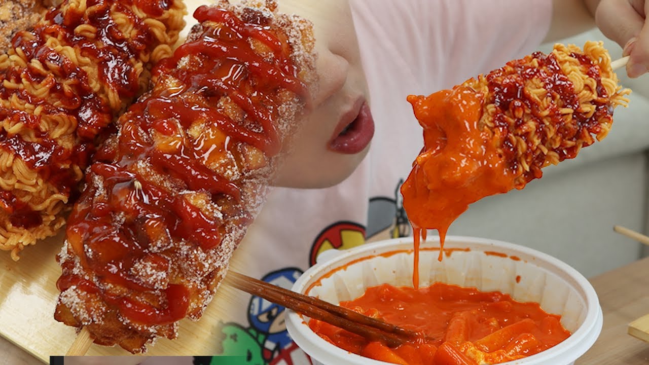 뉴명랑핫도그 로제떡볶이..오?! It's a new Corndog?! And rose tteokbokki mukbang