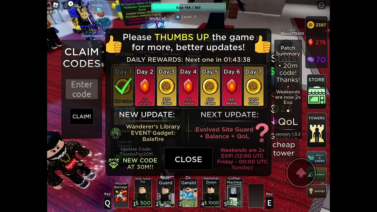 New codes in scp tower defense!