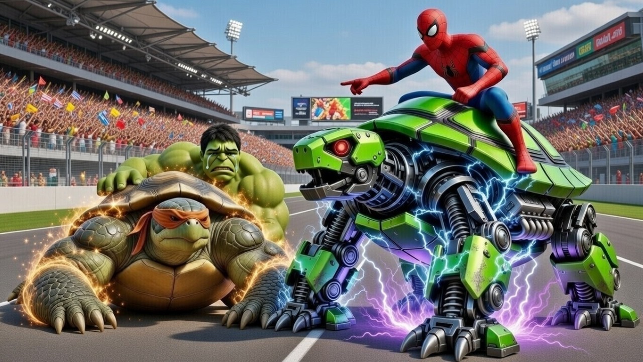 🐢🕷️ SPIDERMAN Wins The Magic Giant Ninja Turtle Racing Championship - Epic Battle Challenge