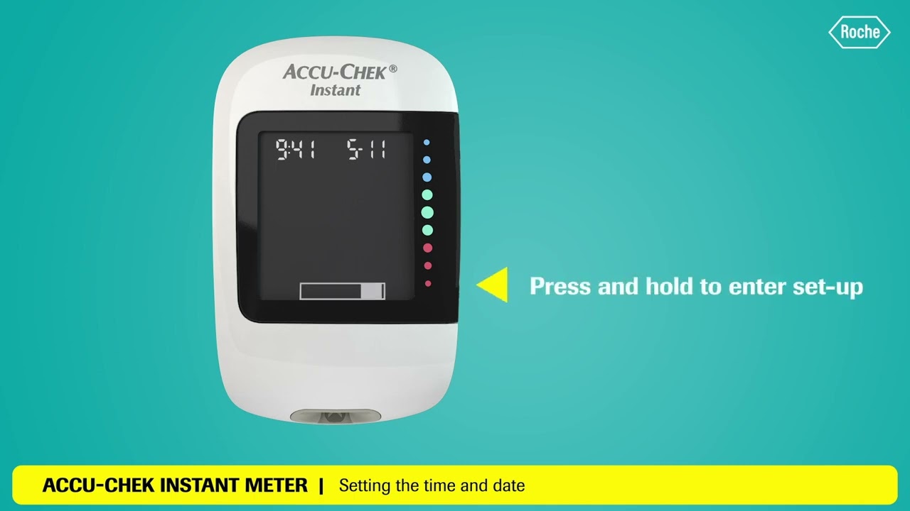 ACCU-CHEK&reg; INSTANT BLOOD GLUCOSE METER. Setting the time and date