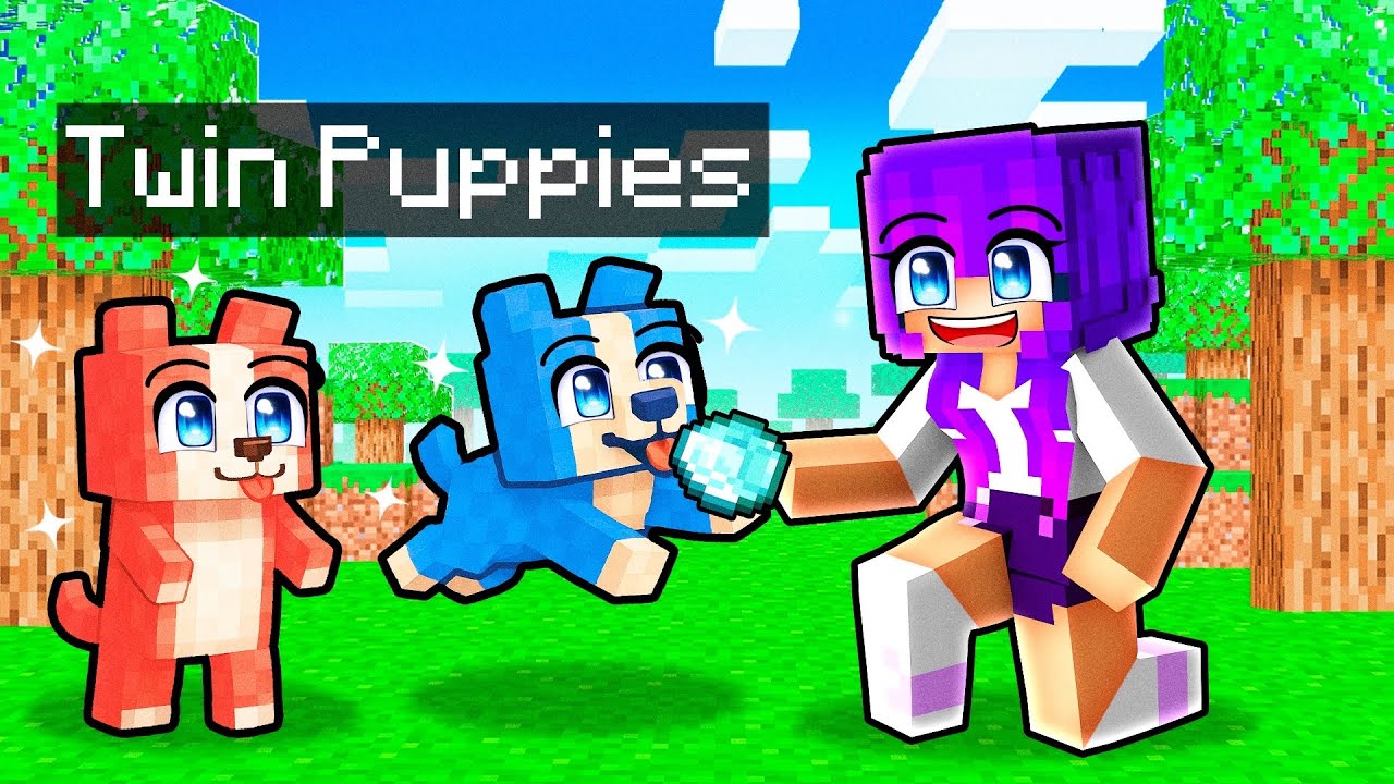 Playing as HELPFUL TWIN PUPPIES in Minecraft!