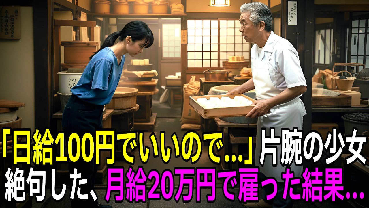廃業寸前の豆腐屋に片腕の少女「日給100円でいい」店主「月給20万で雇う」→1ヶ月後、少女の正体に店主が絶句した理由…【感動する話】