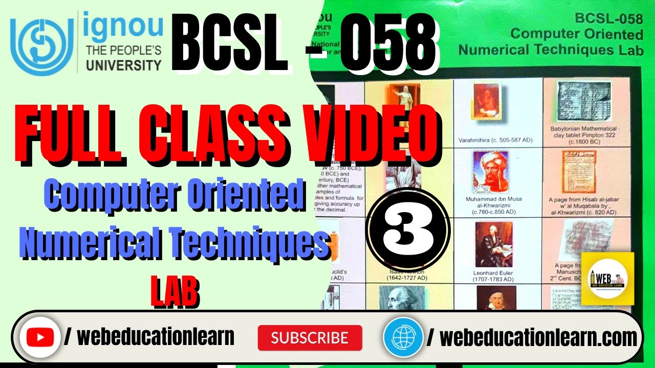 BCSL058 | #3 Computer Oriented Numerical Techniques Lab | Full Class | #BCA #BCAOL #IGNOU #bcsl58