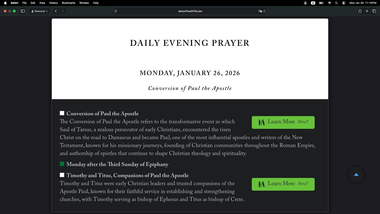 Evening Prayer, Monday 26 January 2026, BCP 2019: Psalm 69:19-38, Jeremiah 25, 1 Corinthians 10
