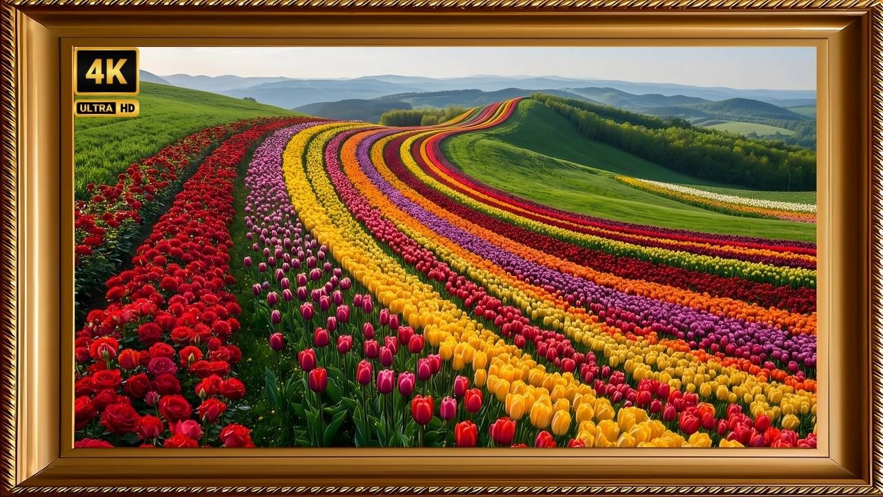 Colorful Tulip Fields 4K 🌷 Frame TV Art | Spring Flower Landscape