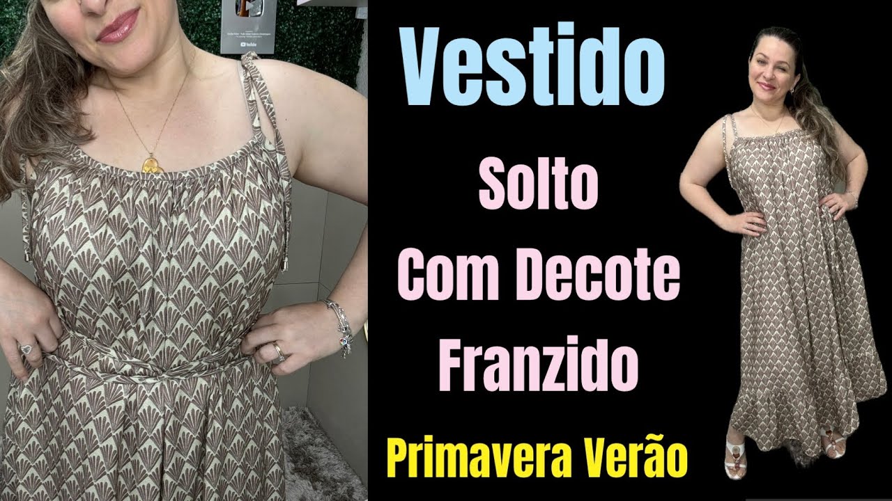VESTIDO SOLTO COM DECOTE FRANZIDO DE VISCOSE ,corte e costura sem molde f&aacute;cil de fazer. #dress #diy 