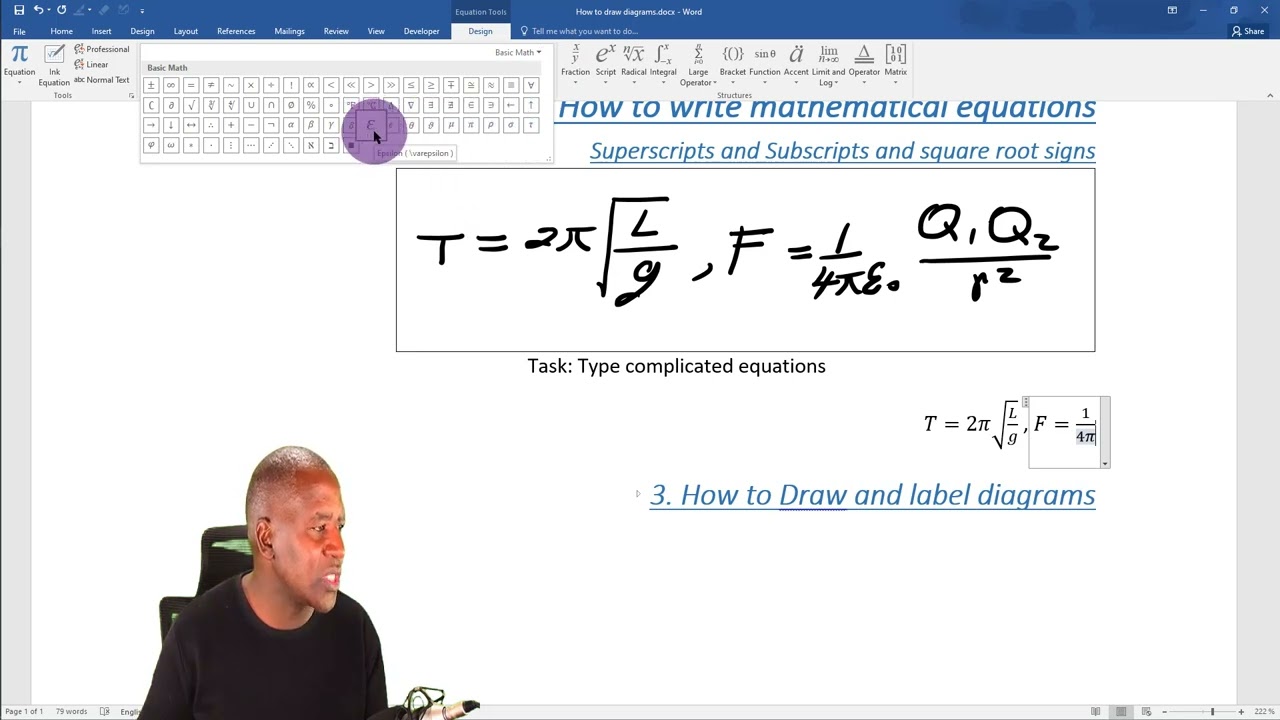 HOW TO USE MS WORD TO WRITE EQUATIONS INSERT GRAPH PAPER AND DRAW DIAGRAMS
