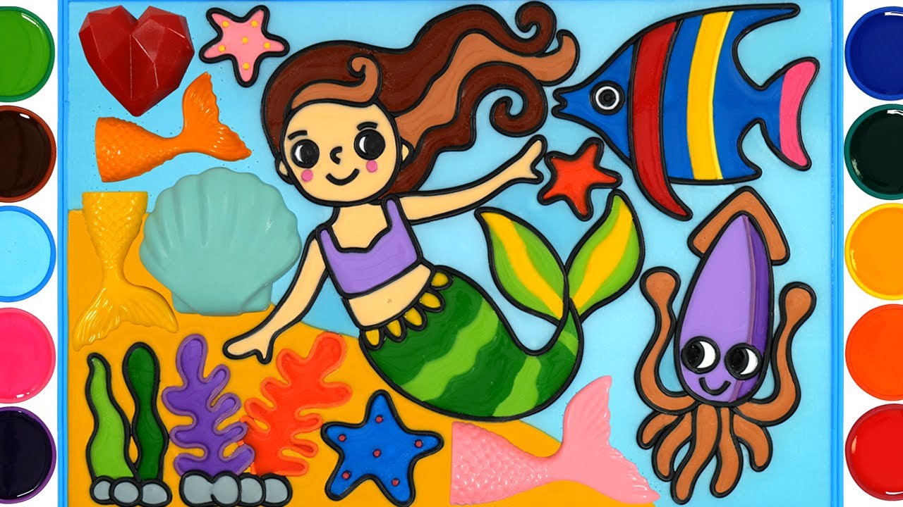 Mermaid girl Jelly Painting & Coloring | Making Mermaid tail | Menggambar Dan Mewarnai Putri Duyung