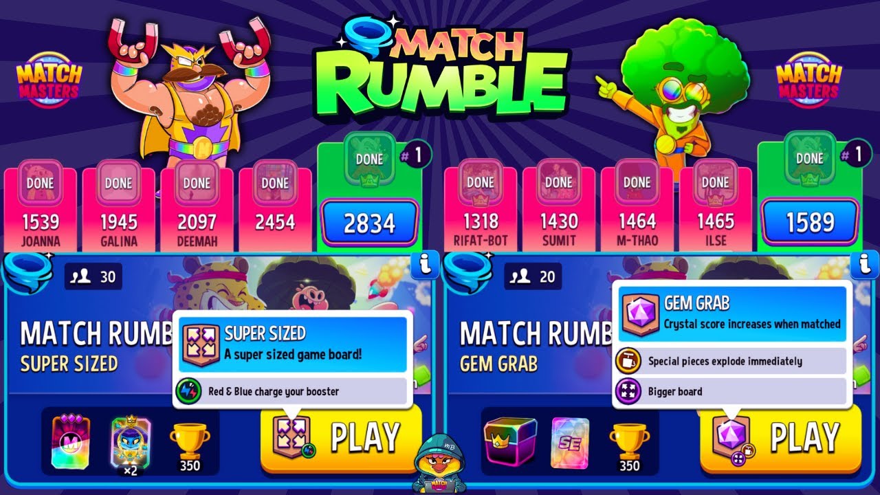 30 players Rumble Super Sized + shared Energy/ 20 players Rumble Gem Gram + Super Sized + Blow'Em Up