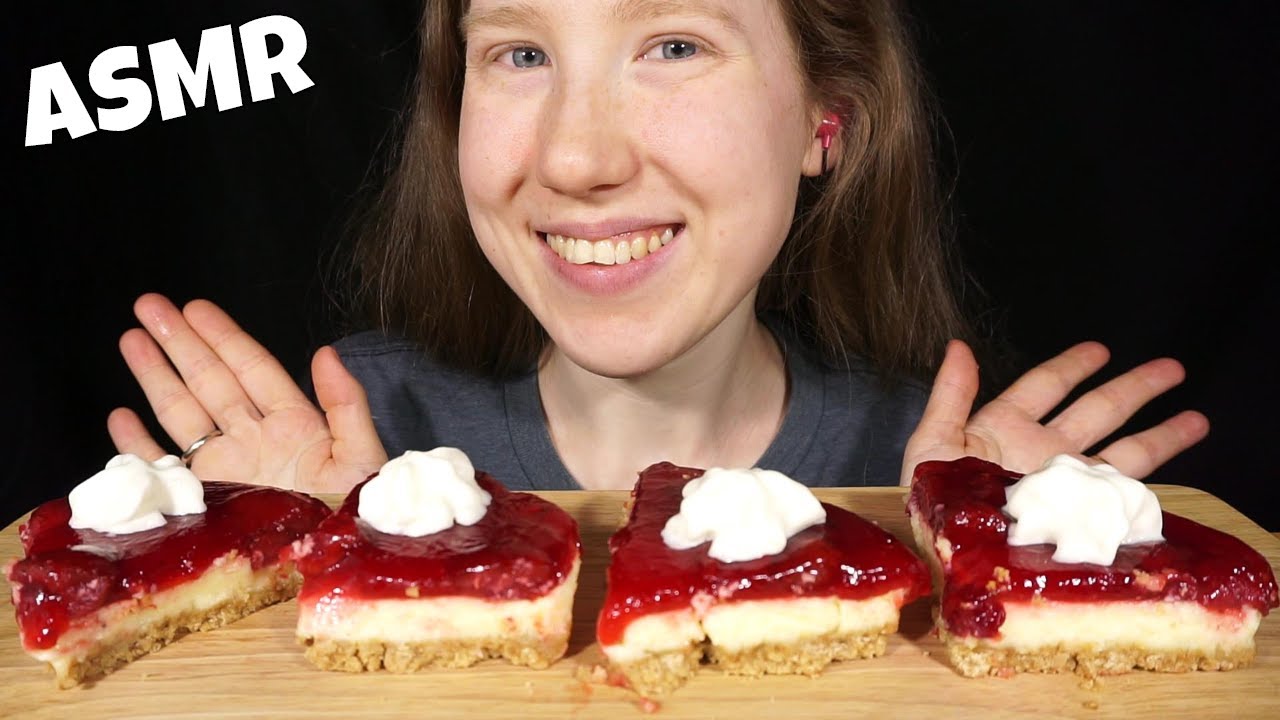 ASMR STRAWBERRY CHEESECAKE MUKBANG (No Talking) EATING SOUNDS