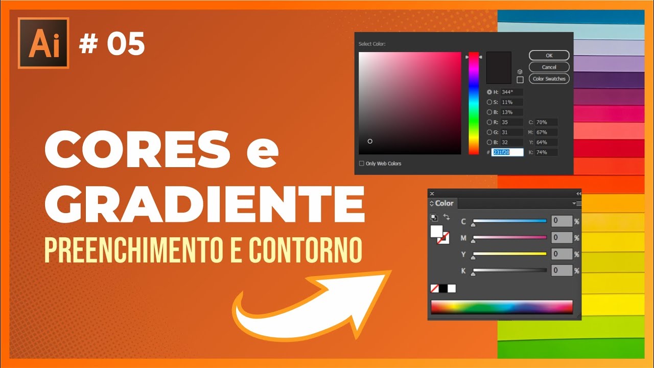 Como usar preenchimento de contorno e gradiente no Illustrator fácil (Curso Grátis)