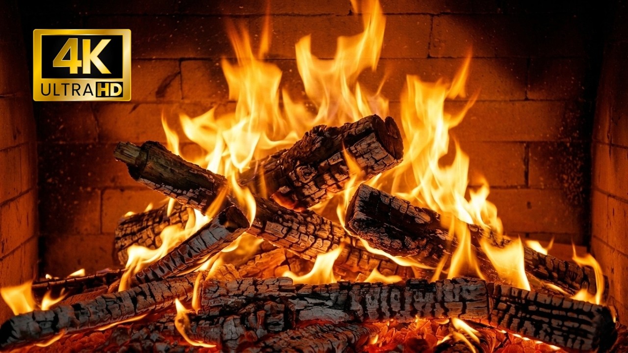 🔥 Cozy Fireplace 4K (12 HOURS). Relaxing Fireplace Ambience with Real Fire Sounds
