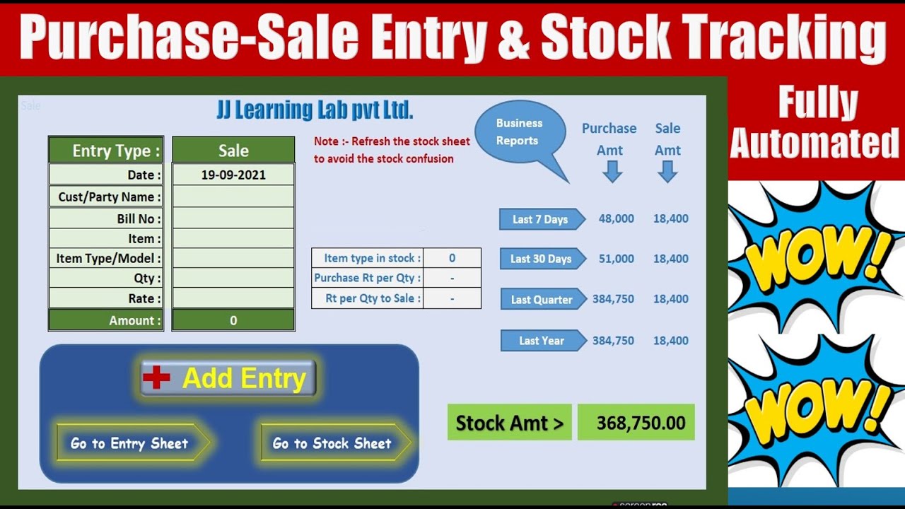 Fully Automated Purchase-Sale Entry & Stock Tracking Software in Excel, Purchase-sale & Stock track