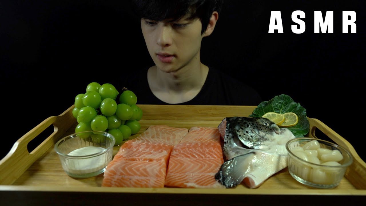 (ASMR) MUKBANG SALMON SASHIMI,SHINE MUSCAT