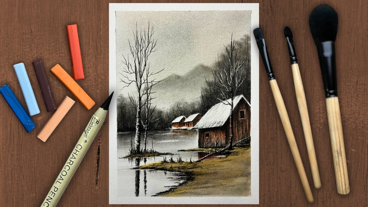 This Peaceful Winter Village Drawing Will Calm Your Mind | Realistic Landscape Art