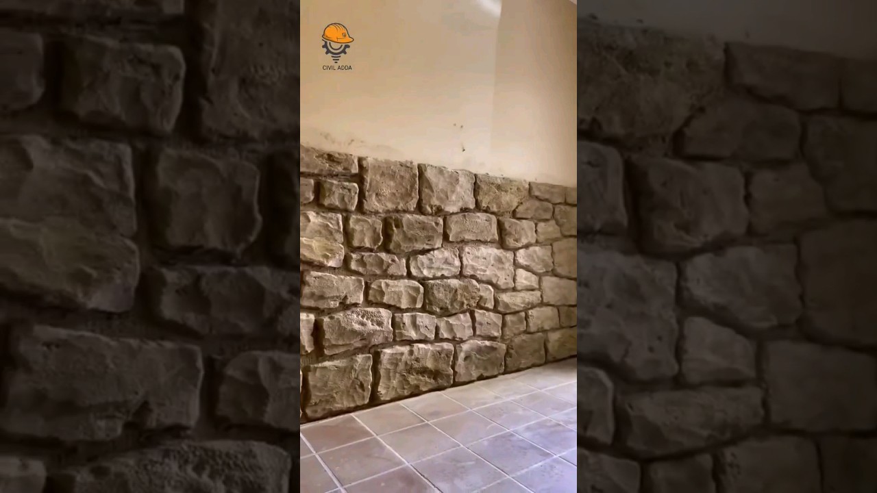 Stone cut wall design with cement sand mortar | Amazing Creativity #shorts #youtubeshorts