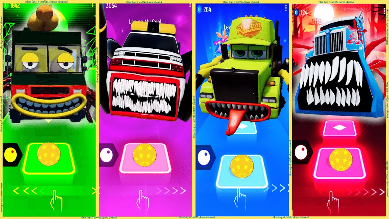 coffin dance - Monster Truck vs Mack Truck Eater vs Pickup Truck vs Truck Eater Hot Dog | Tiles HOP❗