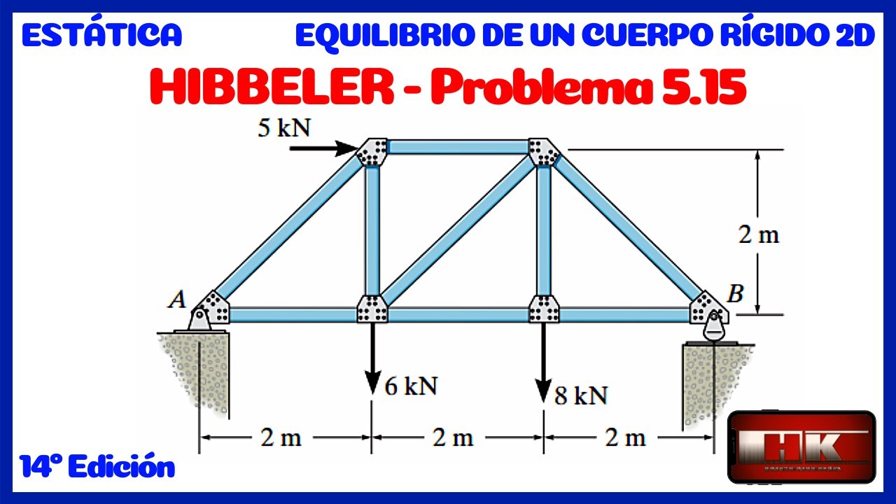 Problema 5.15. EQUILIBRIO DE UN CUERPO RIGIDO. ESTATICA Hibbeler 14 👇📚🆓