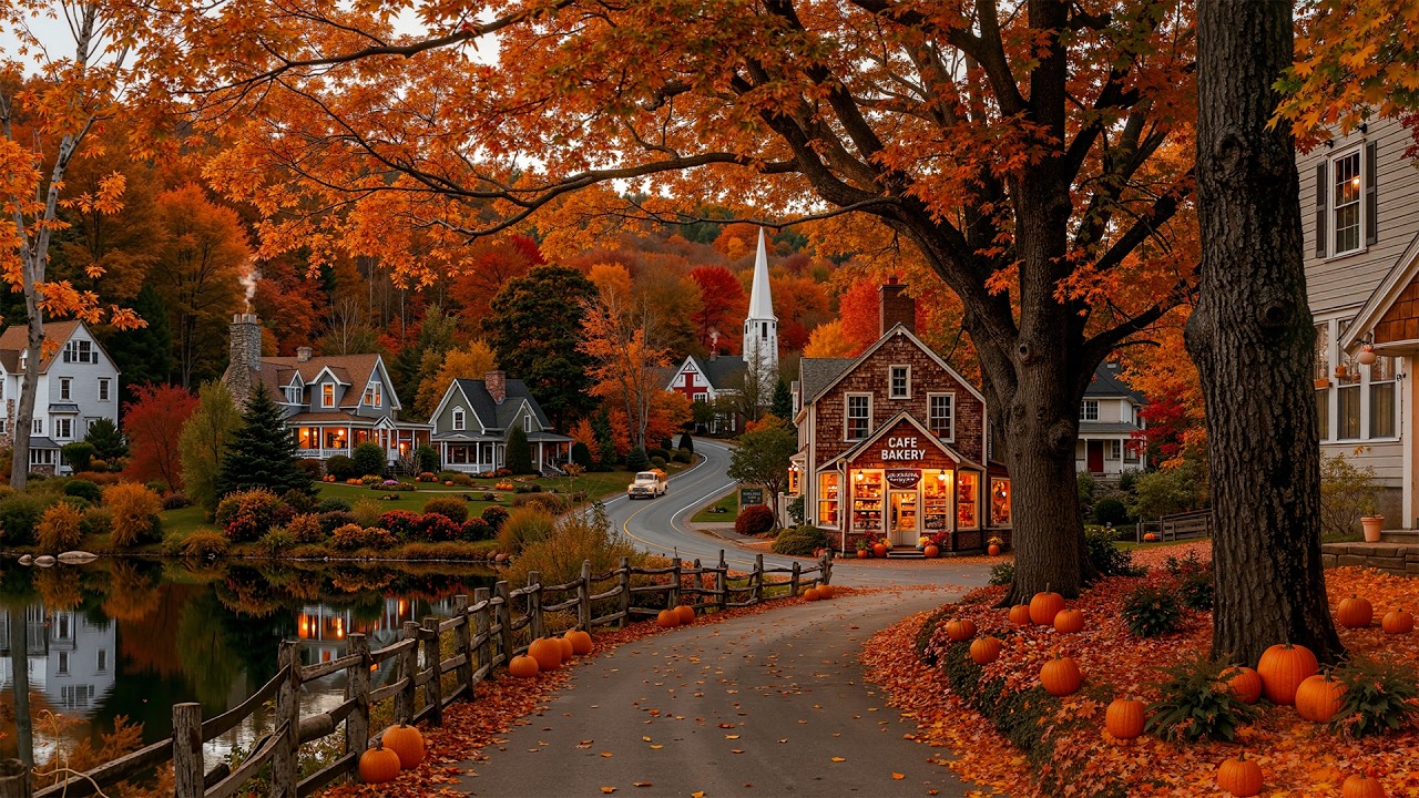 Peaceful Autumn Village in Vermont 🍂 Relaxing Jazz, Warm Bakery & Golden Leaves for a Gentle Escape☕