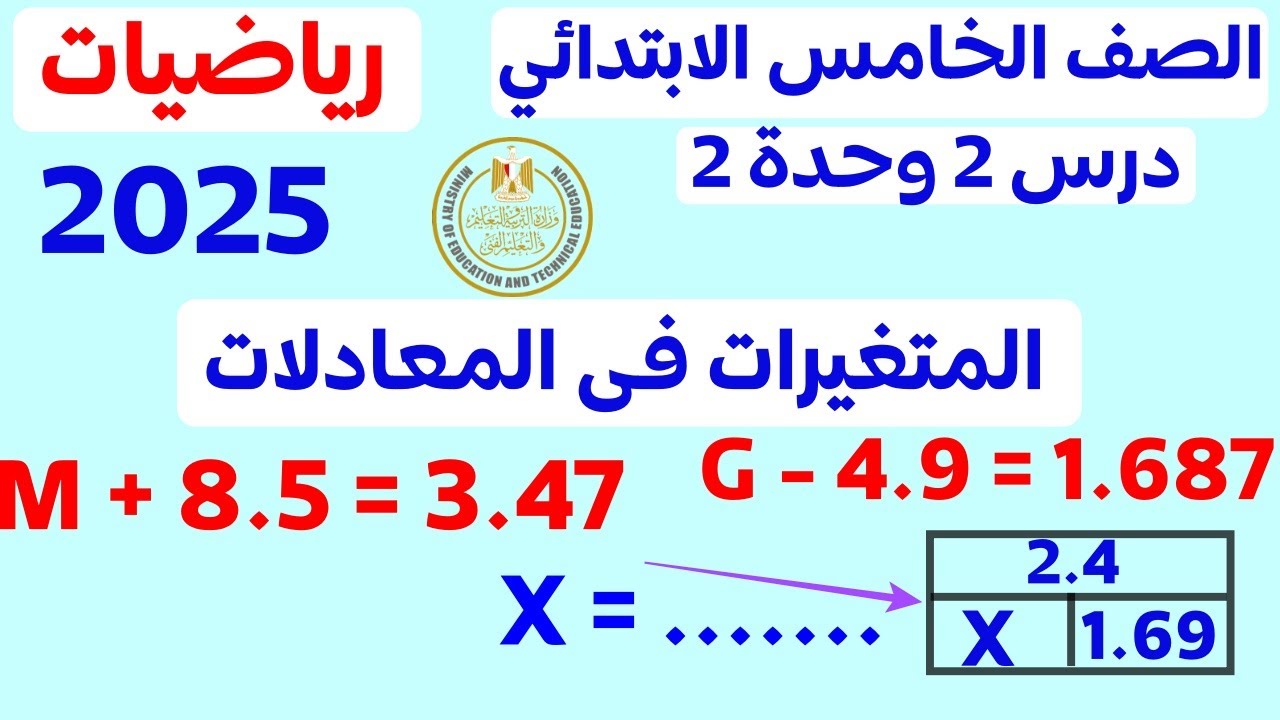 الدرس 2 الوحدة 2 I المتغيرات في المعادلات | رياضيات خامسه ابتدائي الترم الاول 2025