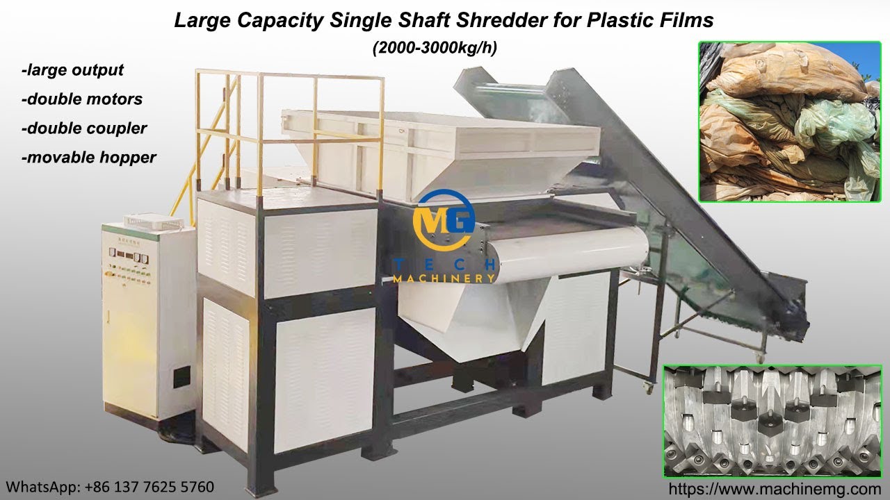 So large output efficient plastic film shredder shredding crushing all waste plastic films 3000kgh