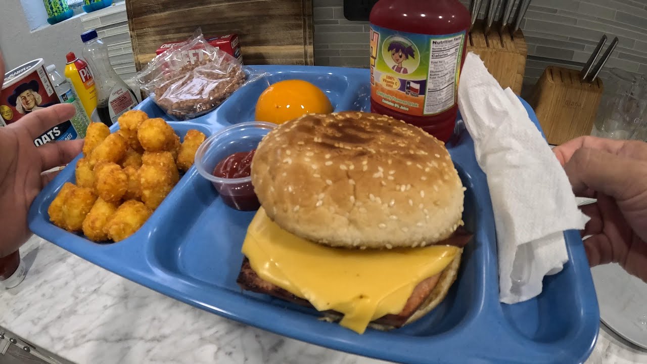 4k POV recreating 90s school lunch Hot ham cheese