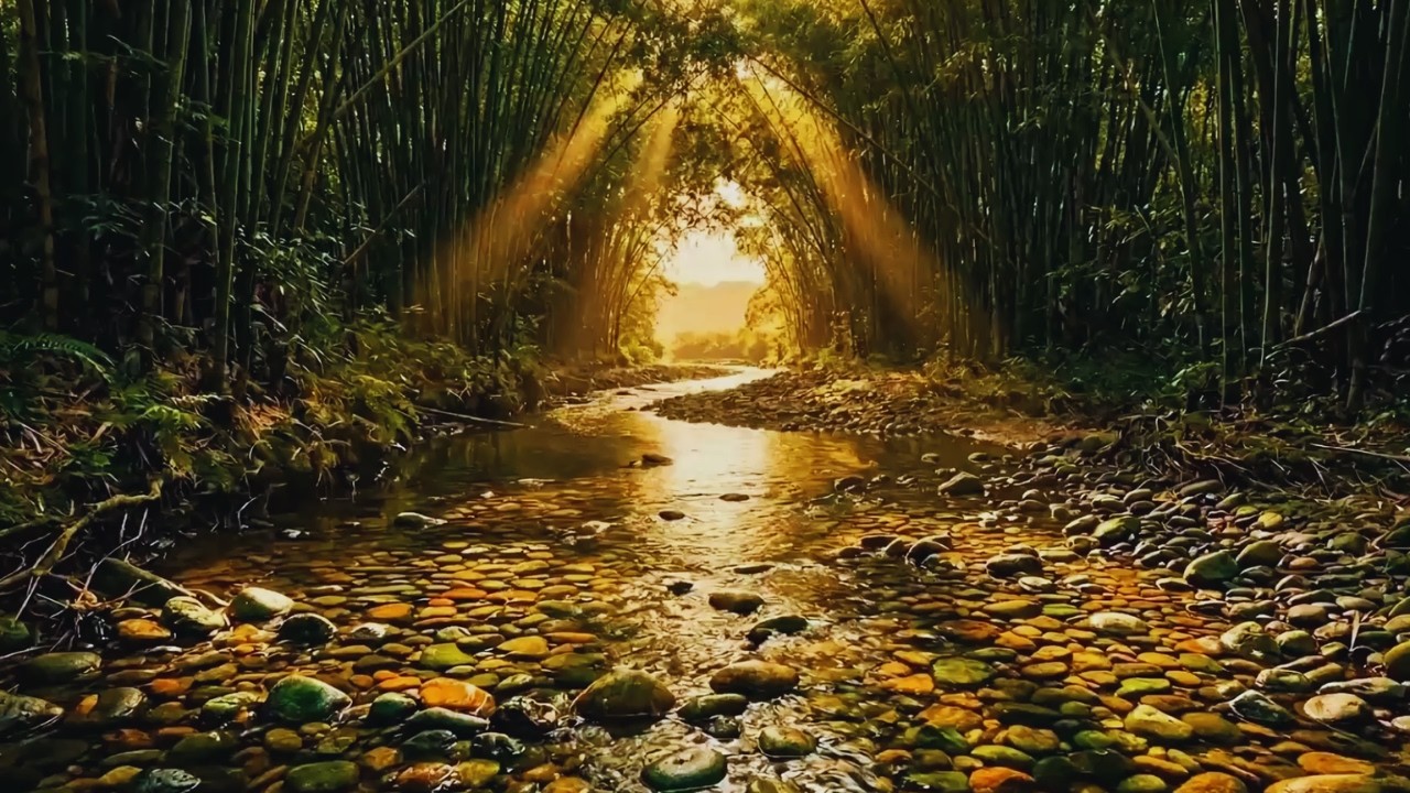 Bamboo Forest River Sounds with Relaxing Music for Deep Sleep & Stress Relief (2 Hours)