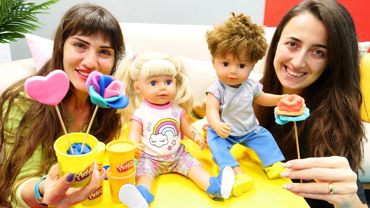 Çocuklar için eğitici video. Baby Born ile Öğretmenler günü için oyun hamuru çiçek yapalım.