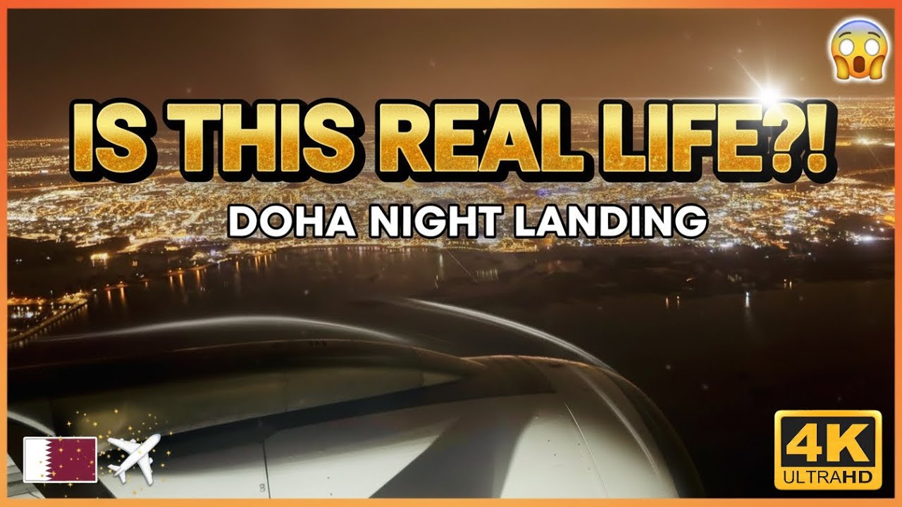 Landing at Hamad International Airport | Unbelievable Night View of World's Best City Doha Qatar, 4K
