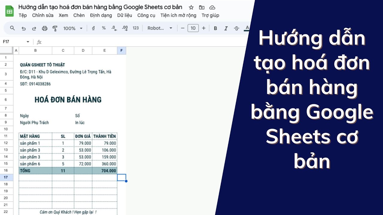Hướng dẫn tạo hoá đơn bán hàng bằng Google Sheets cơ bản