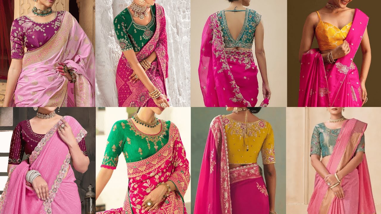 💖Pink Saree Contrast Blouse Designs 2025 |🌸 Light Pink Saree Matching Ideas  | Classy Saree Look
