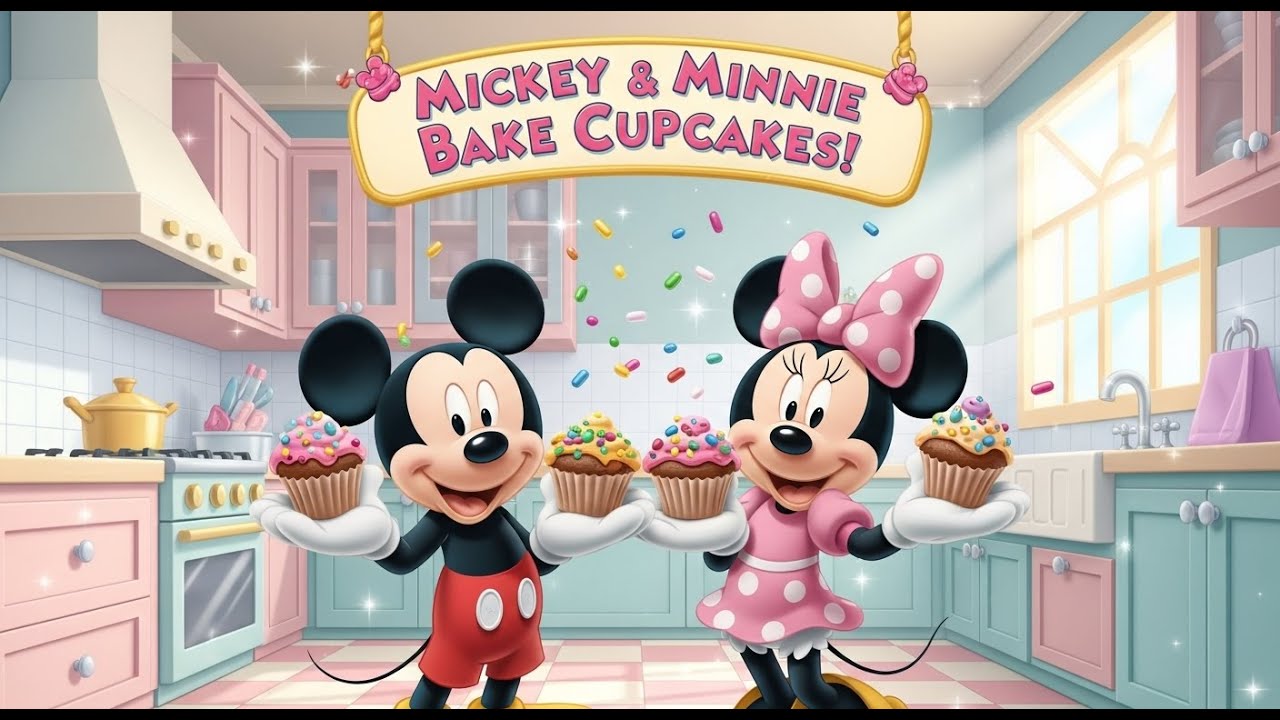 Mickey Mouse & Minnie Mouse Baking Cupcakes Together