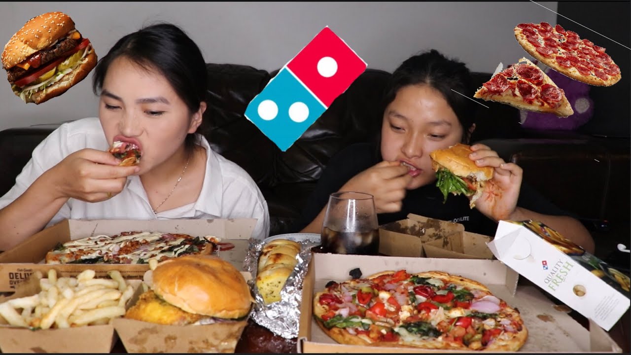 Domino's pizza and burger mukbang with whisper challenge #2
